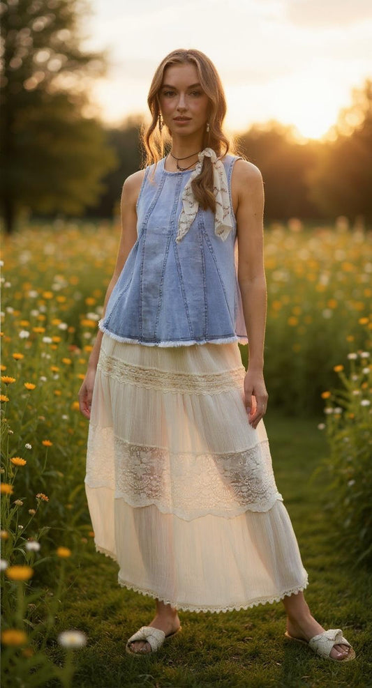 Tiered Lace Maxi Skirt – Cream