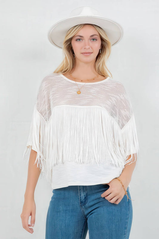 Short Sleeve Fringe Top