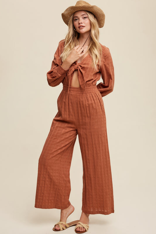 Front Cut Out Long Sleeves Jumpsuit – Brick