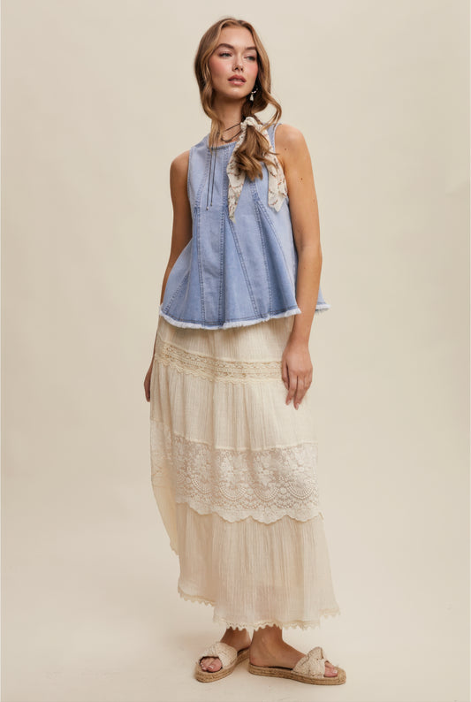 Tiered Lace Maxi Skirt – Cream