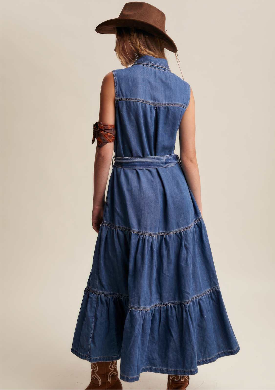 Tiered Denim Maxi Dress – Washed Cobalt Western Chic