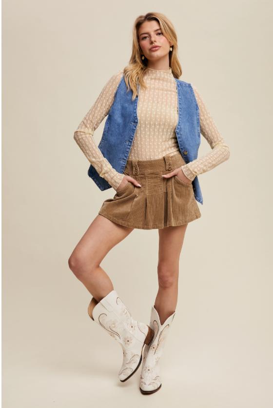 Sheer Textured Lace Long-Sleeve Top – Tan