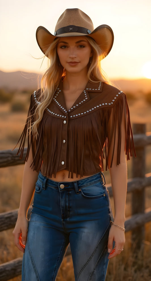 Fringe and Studded Detail Vest