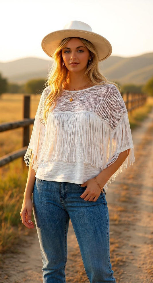 Short Sleeve Fringe Top