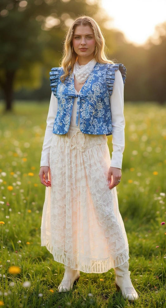 Floral Textured Maxi Skirt – Ecru