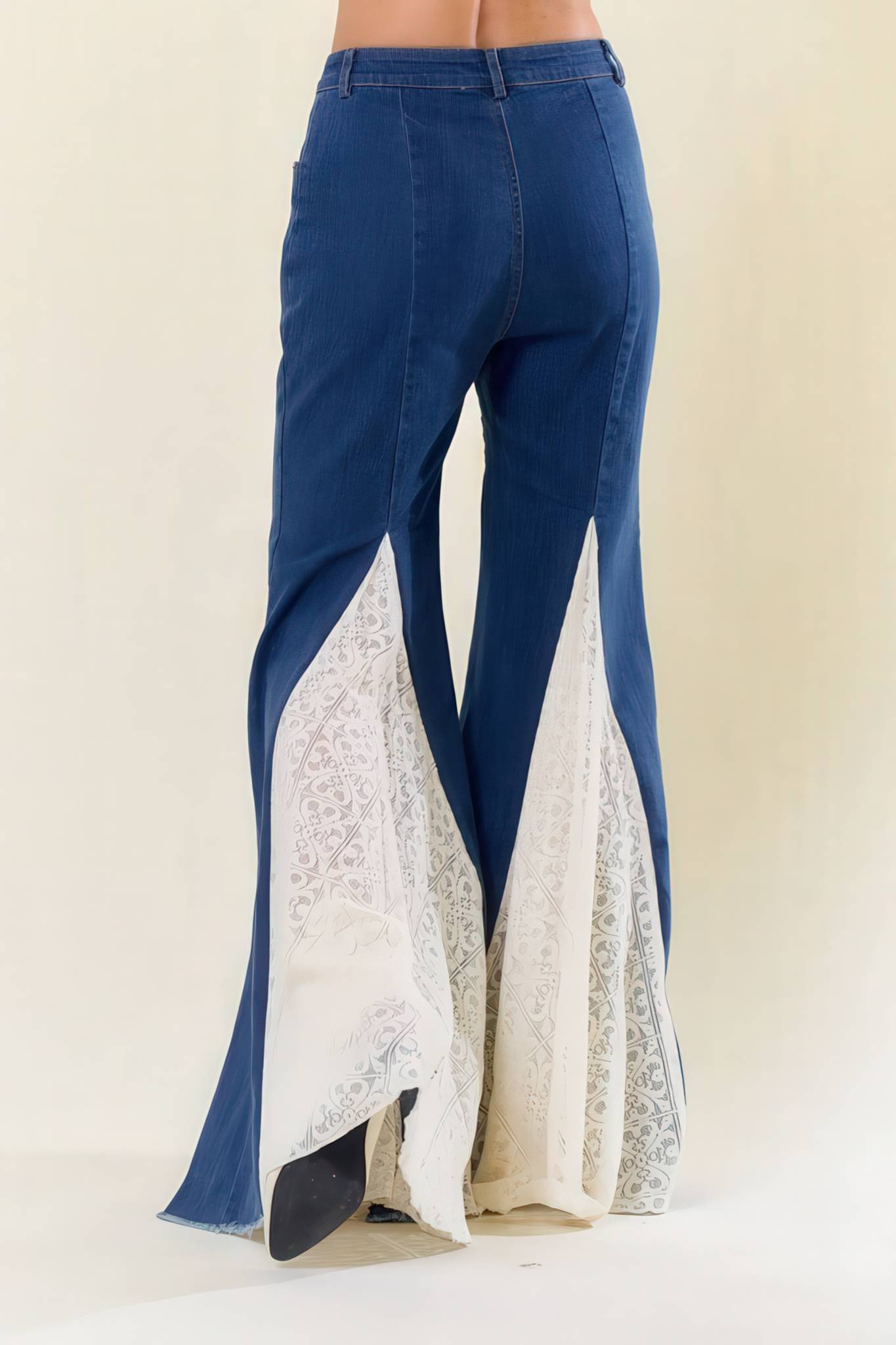 Bell Bottom Denim with Lace Insert Trim
