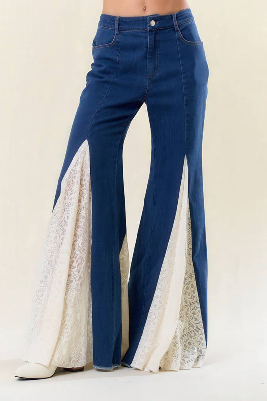 Bell Bottom Denim with Lace Insert Trim