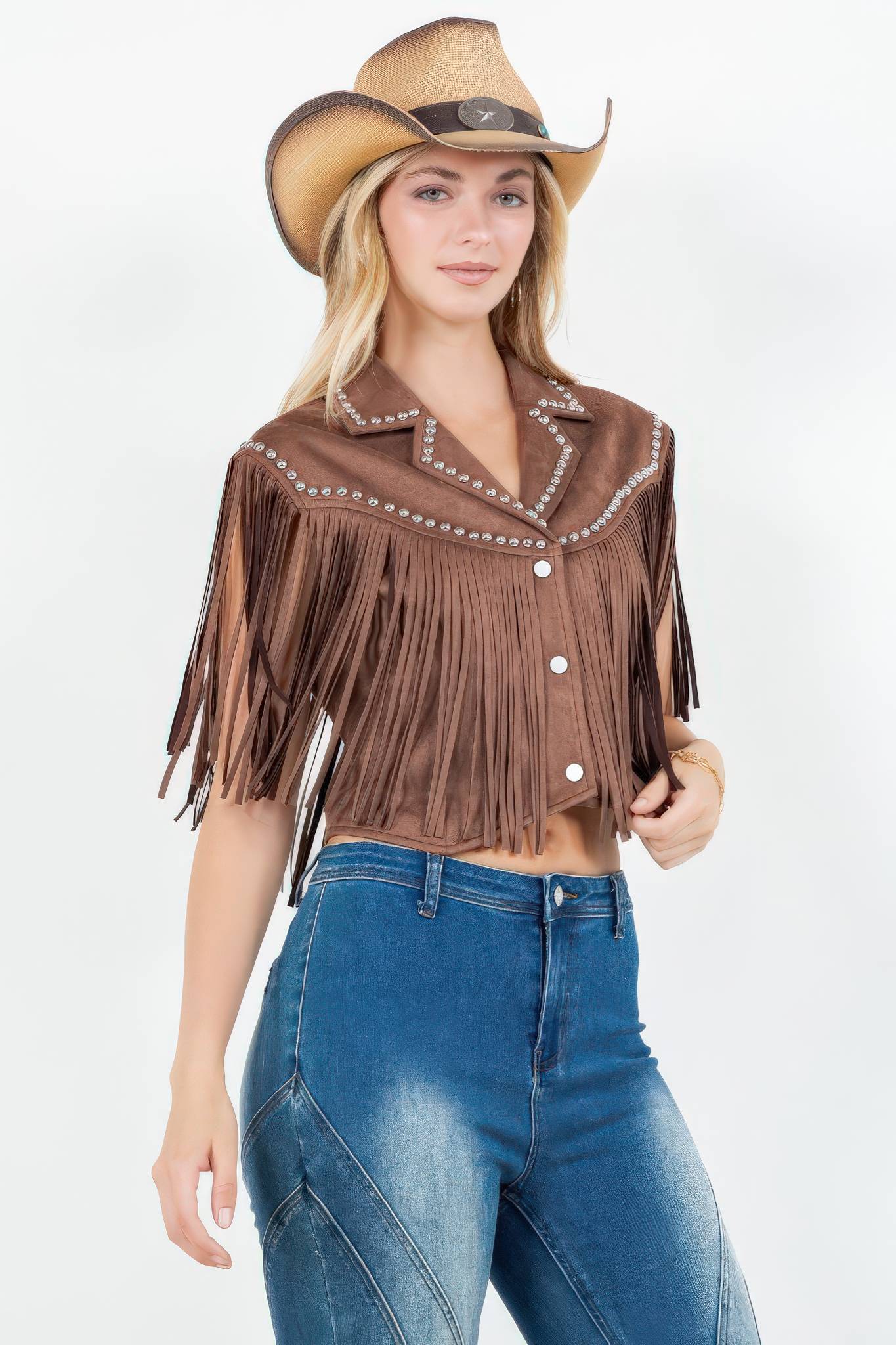 Fringe and Studded Detail Vest
