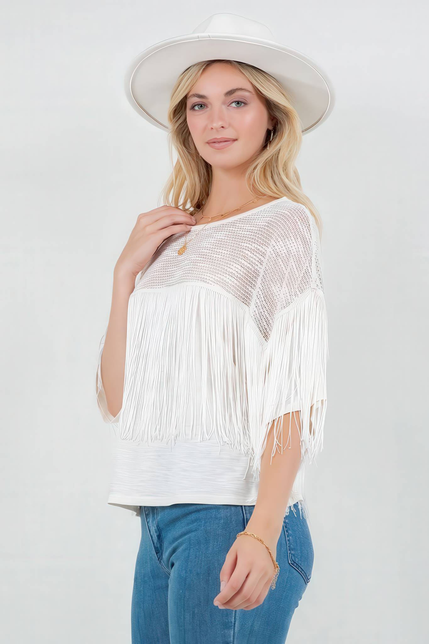 Short Sleeve Fringe Top