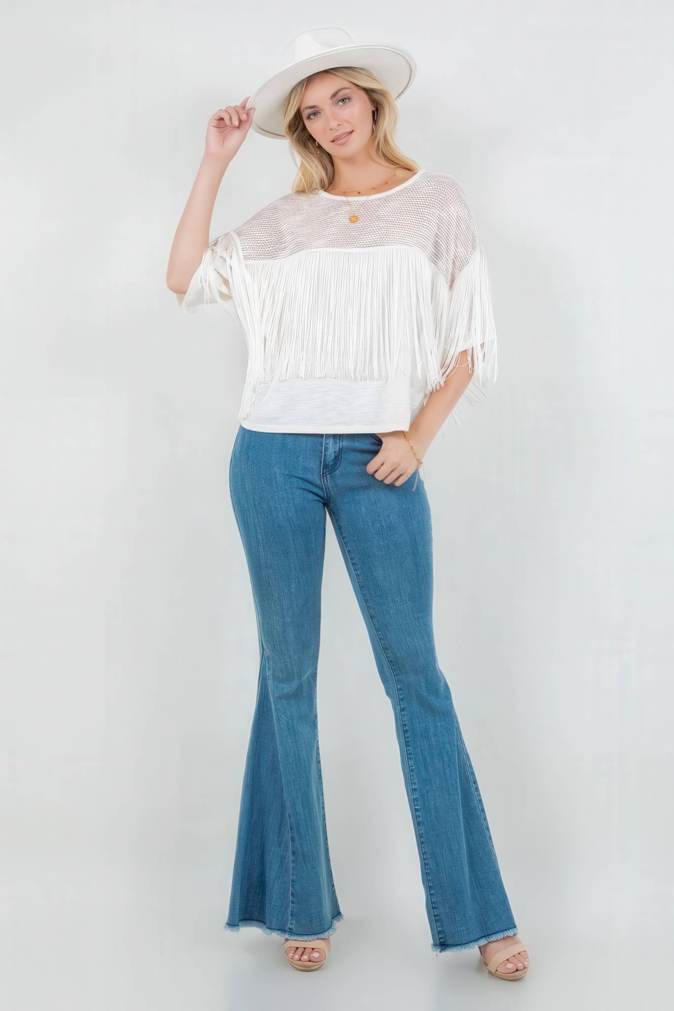 Short Sleeve Fringe Top