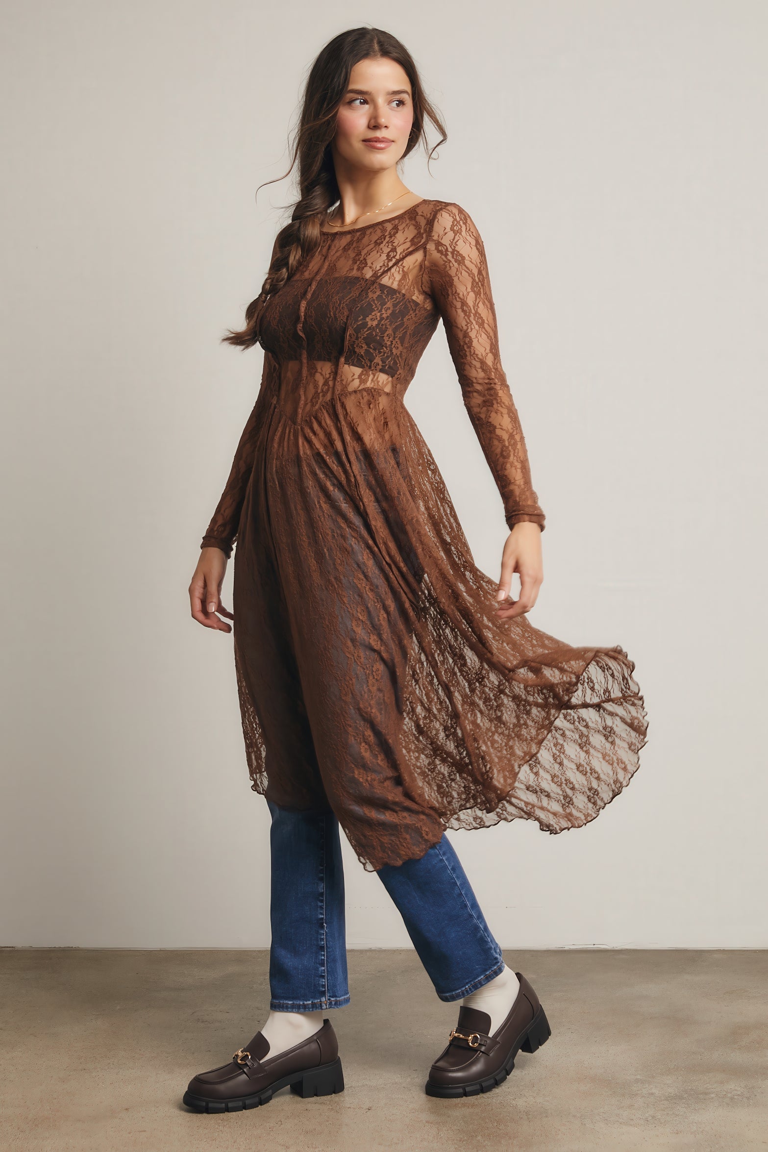 Sheer Lace Layering Dress