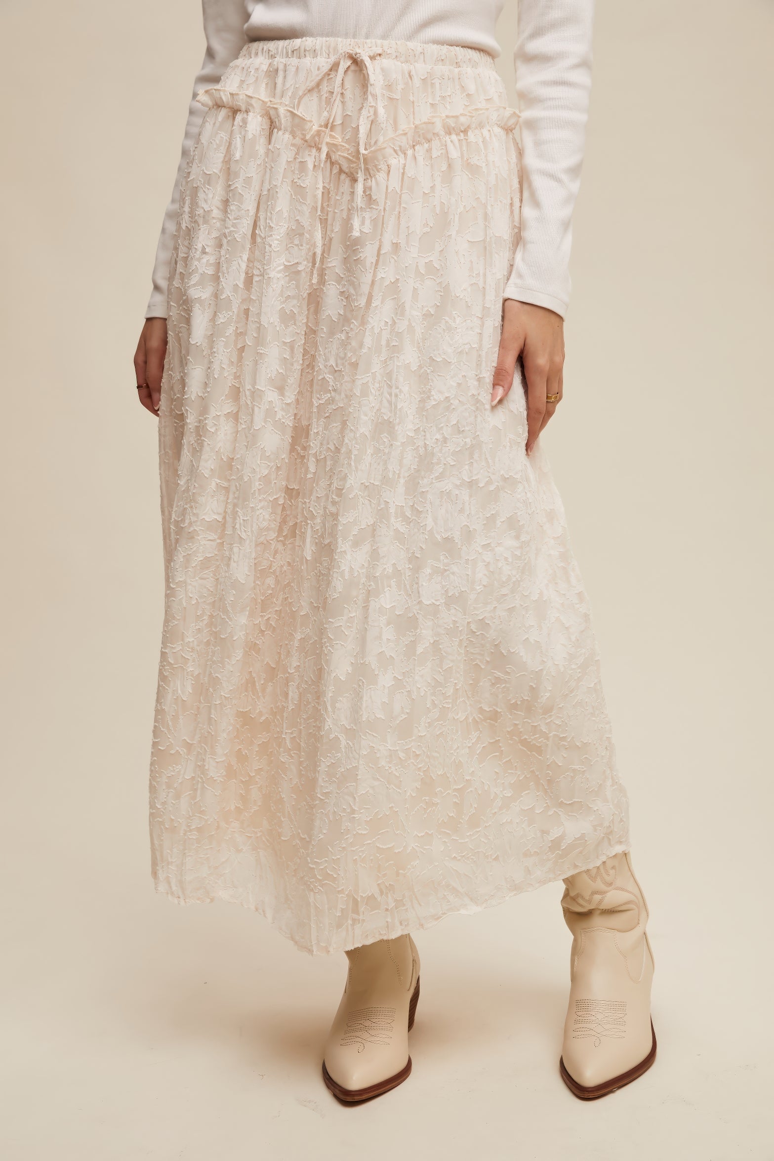Floral Textured Maxi Skirt – Ecru
