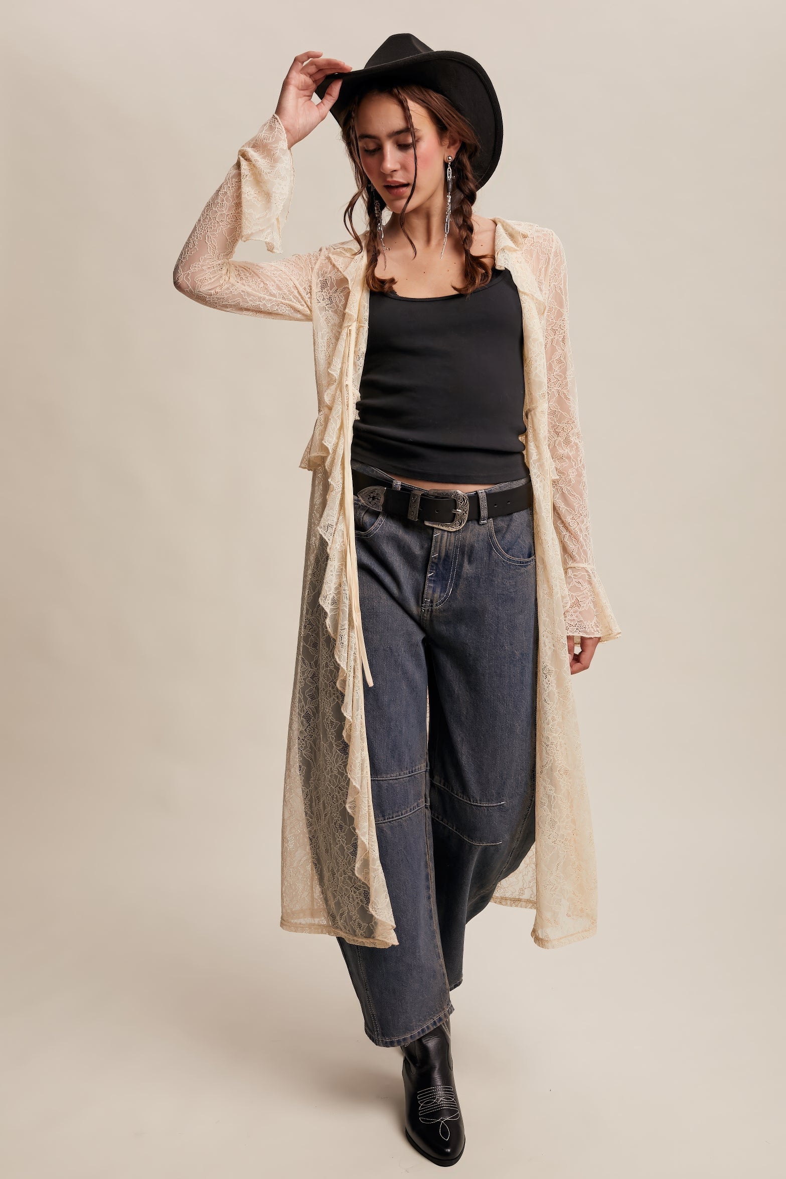 Sheer Lace Ruffle Duster – Ecru