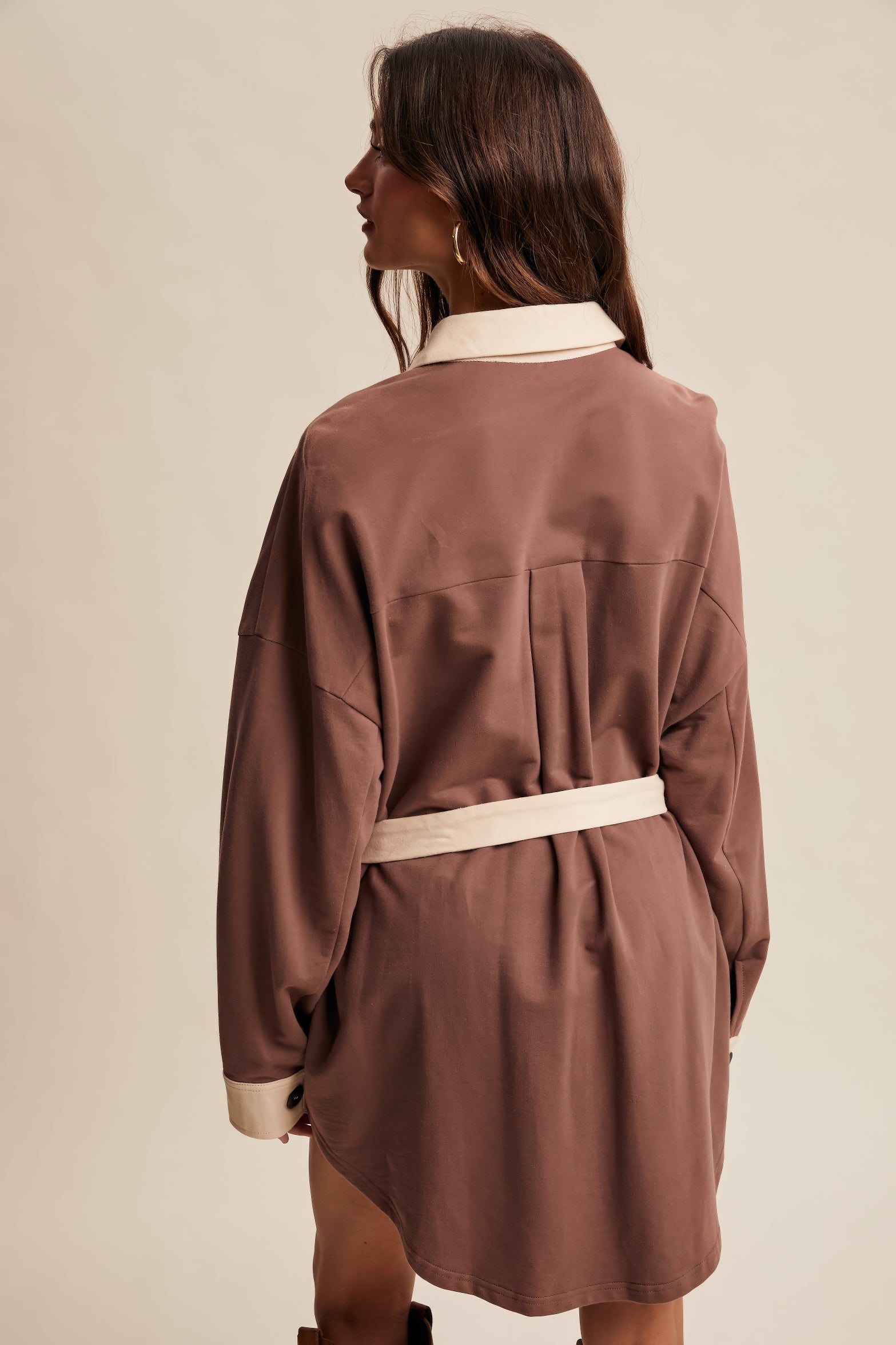 Contrast Belted Shirt Jacket Shacket – Chocolate