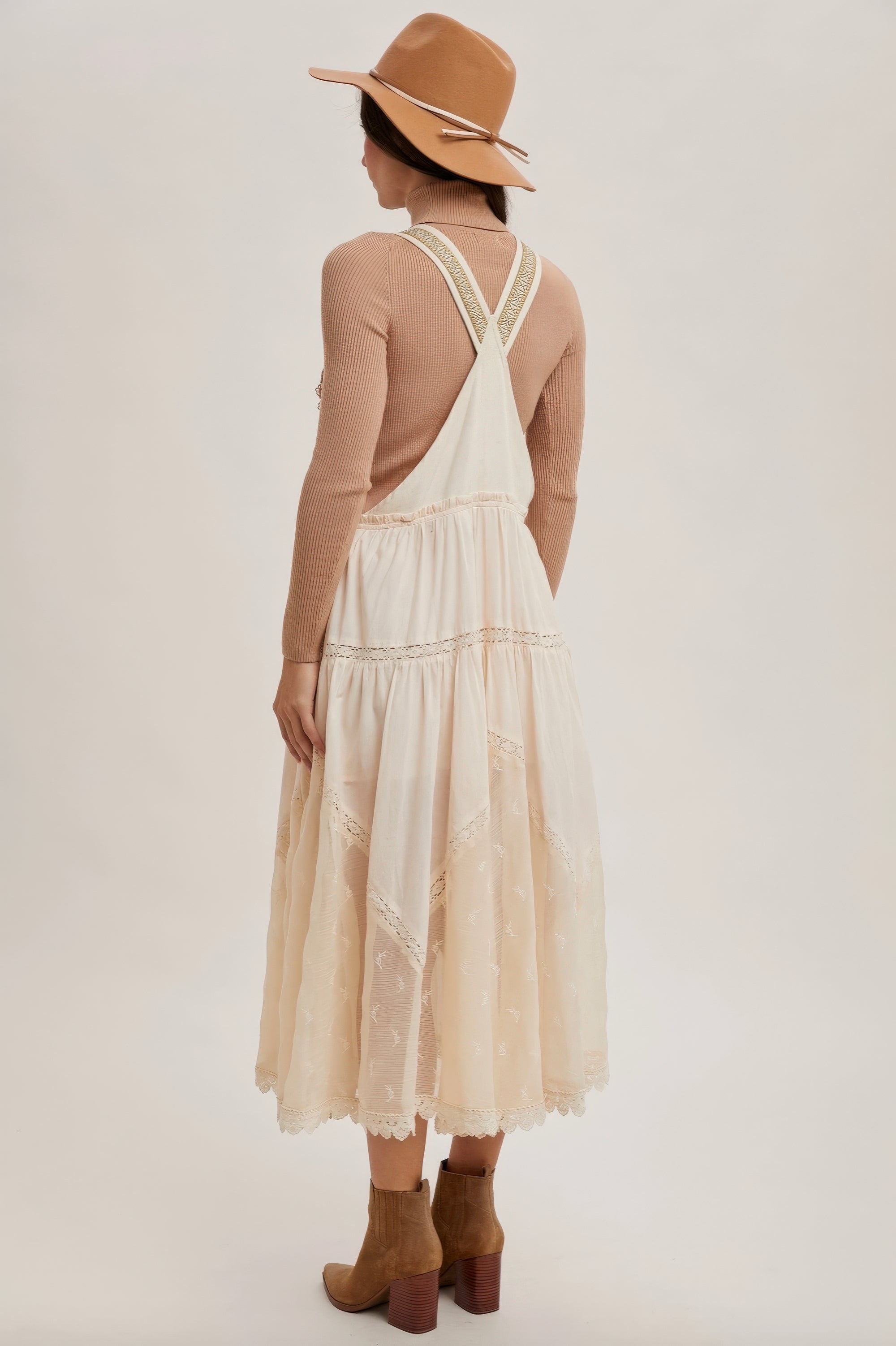 Lace Embroidered Tulle Bib Maxi Dress – Ecru