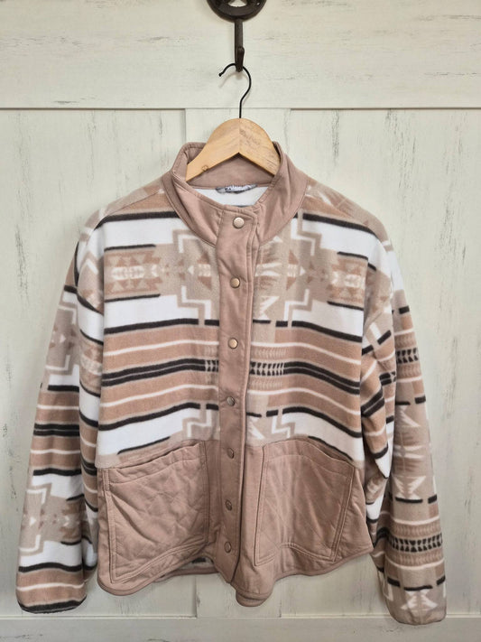 Southwest Fleece Quilted Pocket Jacket – Beige Multi